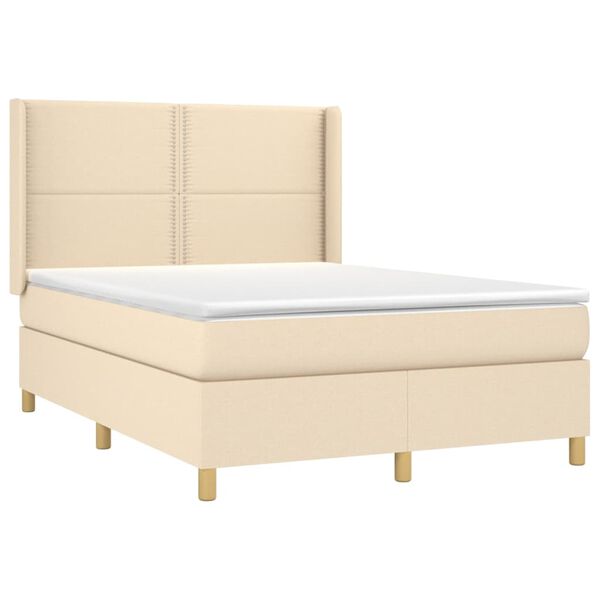 vidaXL Sommier &agrave; lattes de lit avec matelas Cr&egrave;me 140x190 cm Tissu