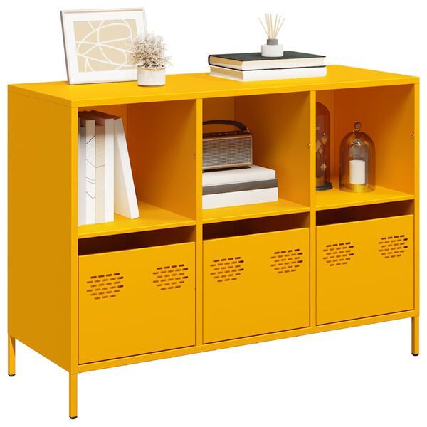 vidaXL Buffet jaune moutarde 101,5x39x73,5 cm acier lamin&eacute; &agrave; froid