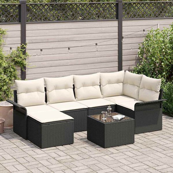 vidaXL Ensemble de canapé de jardin avec coussin 7 pcs Noir polyrotin