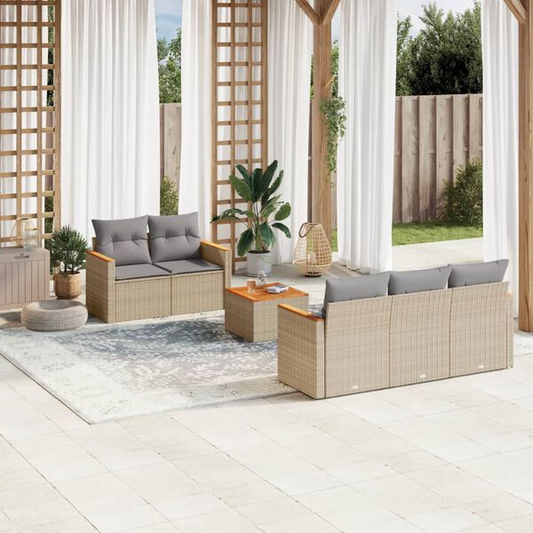vidaXL Salon de jardin avec coussins 6pcs m&eacute;lange beige r&eacute;sine tress&eacute;e