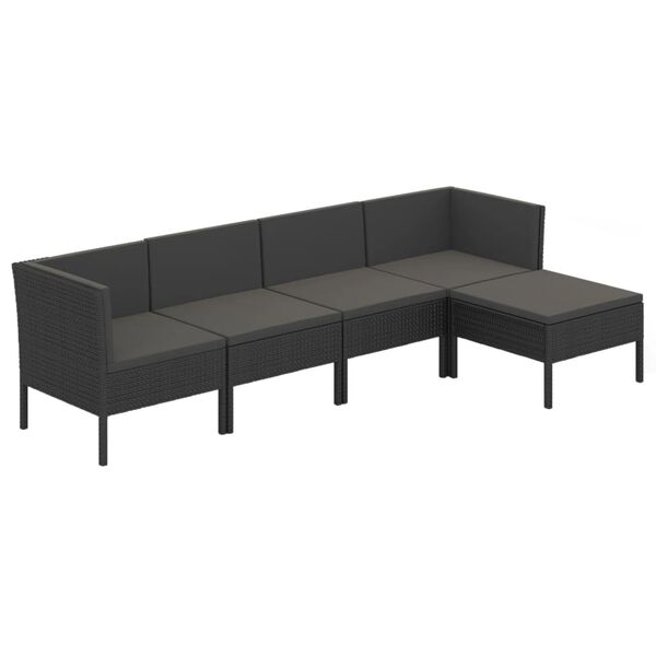 vidaXL Salon de jardin 5 pcs avec coussins r&eacute;sine tress&eacute;e noir
