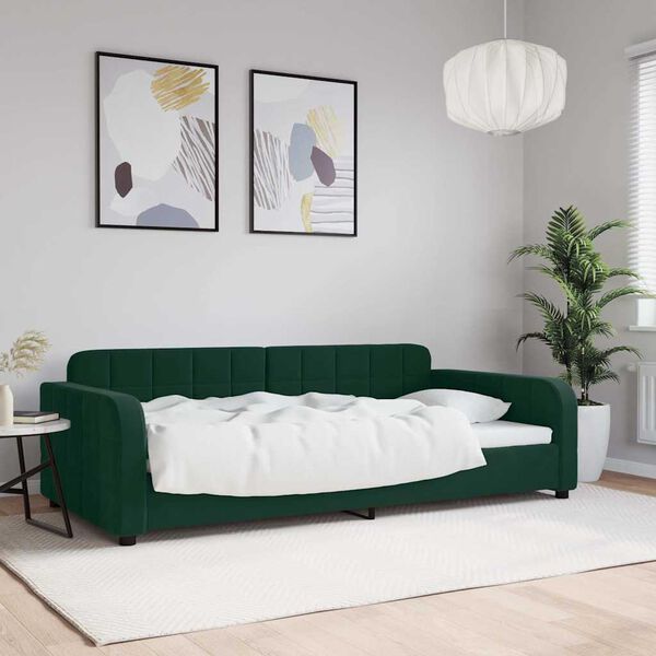 vidaXL Lit de repos sans matelas vert fonc&eacute; 100x200 cm velours