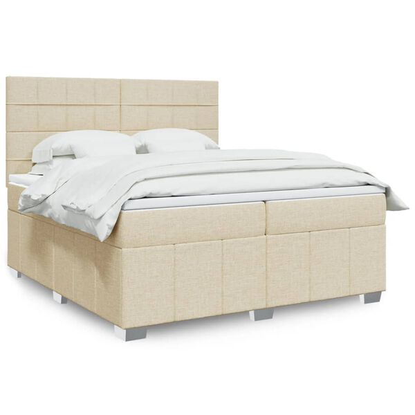 vidaXL Sommier &agrave; lattes de lit avec matelas Cr&egrave;me 200x200 cm Tissu