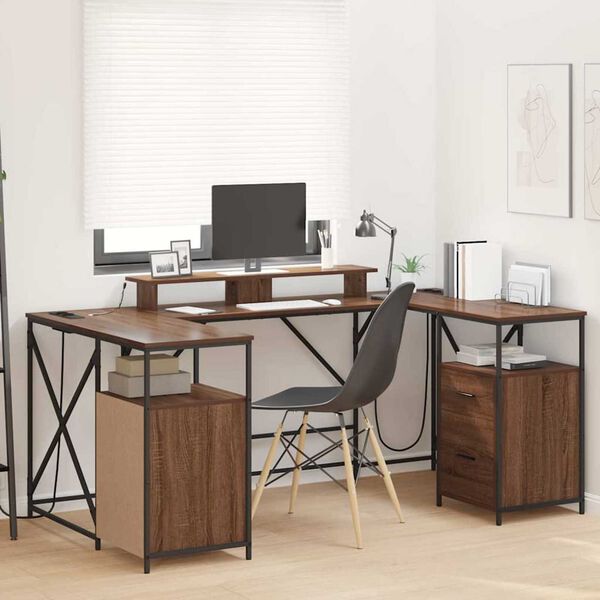 vidaXL Bureau Chêne brun 182 x 101 x 87,5 cm Bois d'ingénierie