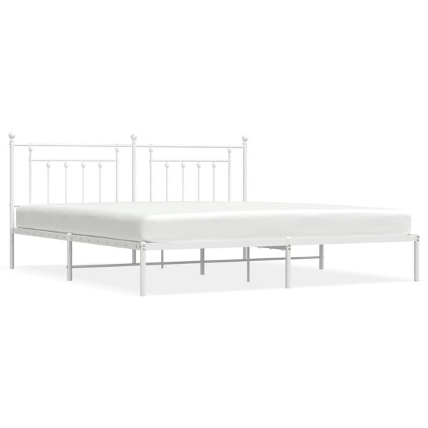 vidaXL Cadre de lit m&eacute;tal sans matelas et t&ecirc;te de lit blanc 200x200 cm