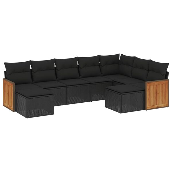 vidaXL Salon de jardin 9 pcs avec coussins noir r&eacute;sine tress&eacute;e