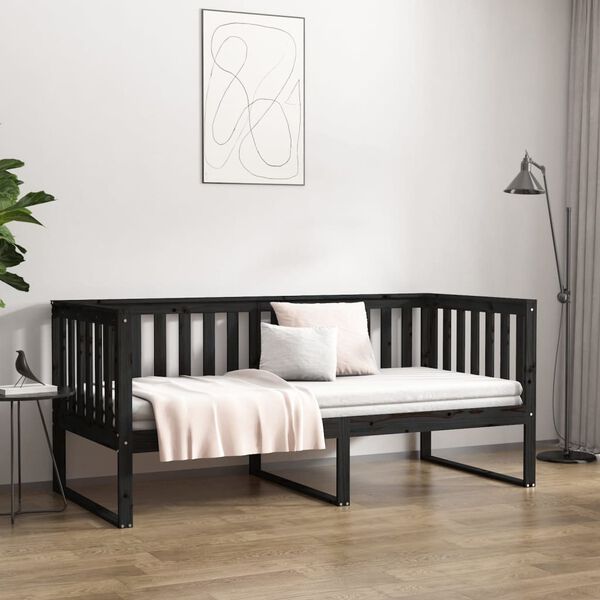 vidaXL Lit de jour sans matelas noir 90x190 cm bois de pin massif