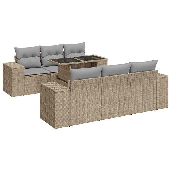 vidaXL Salon de jardin avec coussins 7 pcs beige r&eacute;sine tress&eacute;e