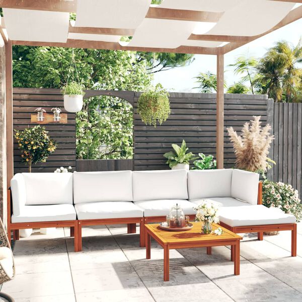 vidaXL Salon de jardin 6 pièces avec coussins, bois d'acacia crème et corde