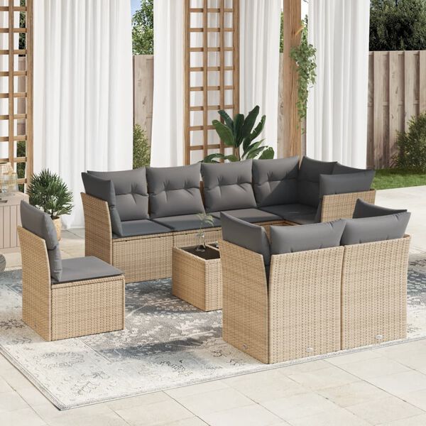 vidaXL Salon de jardin avec coussins 9 pcs beige r&eacute;sine tress&eacute;e