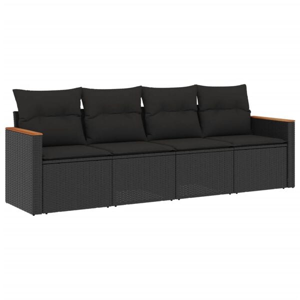 vidaXL Salon de jardin 4 pcs avec coussins noir r&eacute;sine tress&eacute;e