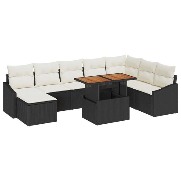 vidaXL Ensemble de canapé de jardin 9 pcs Noir Poly rotin