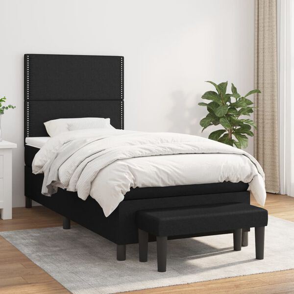 vidaXL Sommier &agrave; lattes de lit avec matelas Noir 100x200 cm Tissu