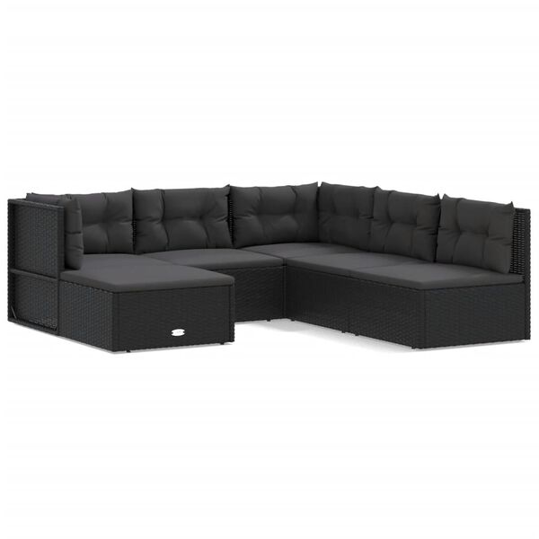 vidaXL Salon de jardin 6 pcs avec coussins Noir R&eacute;sine tress&eacute;e