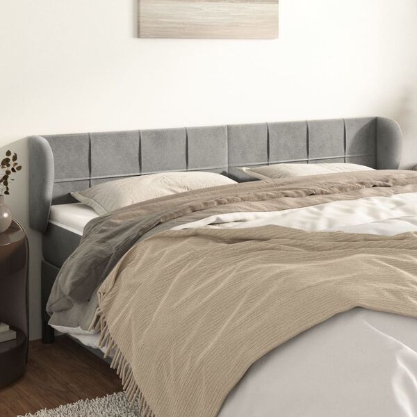 vidaXL T&ecirc;te de lit avec oreilles Gris clair 163x23x78/88 cm Velours