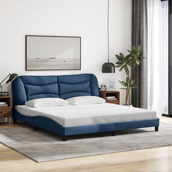 vidaXL Cadre de lit avec LED sans matelas Hvar bleu 180x200 cm tissu