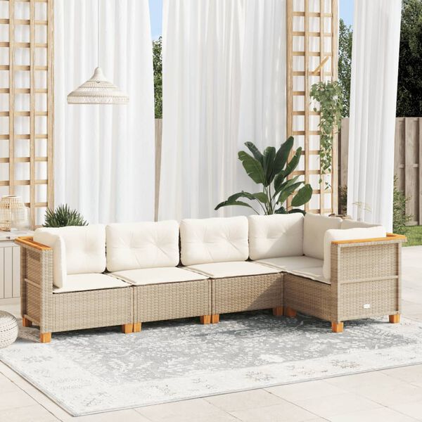 vidaXL Salon de jardin avec coussins 5 pcs beige r&eacute;sine tress&eacute;e