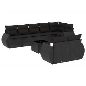 vidaXL Salon de jardin 9 pcs avec coussins noir r&eacute;sine tress&eacute;e