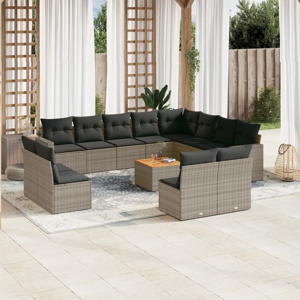 vidaXL Salon de jardin avec coussins 13 pcs gris r&eacute;sine tress&eacute;e