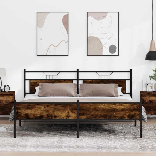 vidaXL Cadre de lit en m&eacute;tal sans matelas ch&ecirc;ne fum&eacute; 193x201 cm