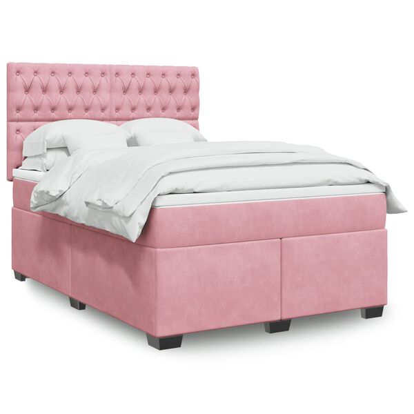 vidaXL Sommier &agrave; lattes de lit avec matelas Rose 140x190 cm Velours