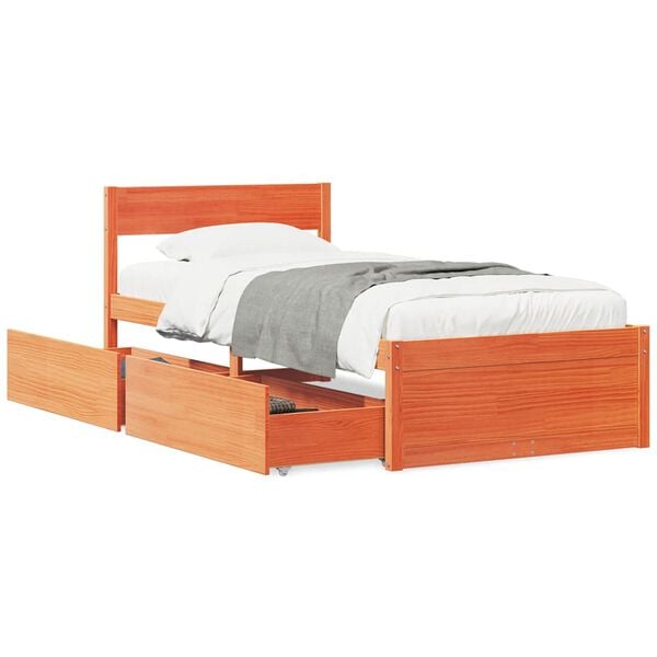 vidaXL Cadre de lit sans matelas cire marron 75x190 cm bois pin massif