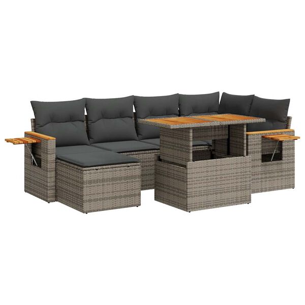 vidaXL Salon de jardin avec coussins 7 pcs gris r&eacute;sine tress&eacute;e acacia
