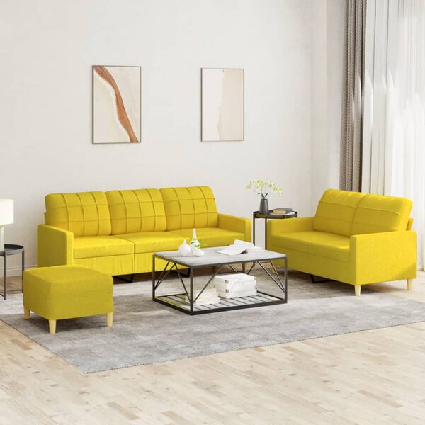 vidaXL Ensemble de canap&eacute;s 3 pcs avec coussins Jaune clair Tissu