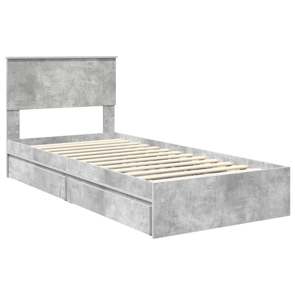 vidaXL Lit de Rangement Gris b&eacute;ton 90 x 200 cm Bois d'ing&eacute;nierie