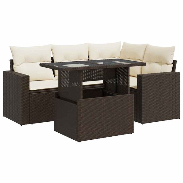 vidaXL Salon de jardin avec coussins 5 pcs marron résine tressée