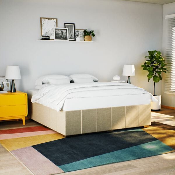 vidaXL Cadre de lit sans matelas cr&egrave;me 200x200 cm tissu