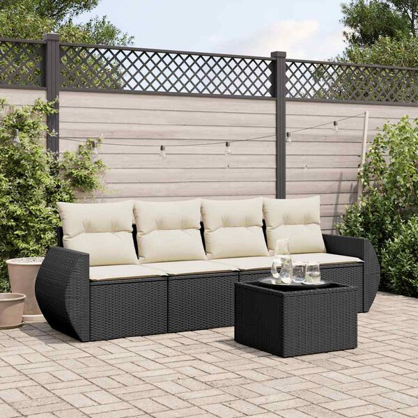 vidaXL Salon de jardin 5 pcs avec coussins noir r&eacute;sine tress&eacute;e