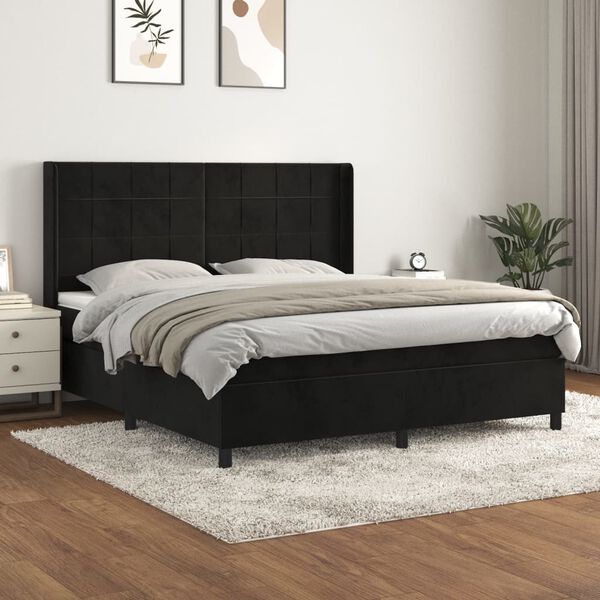 vidaXL Sommier &agrave; lattes de lit avec matelas Noir 180x200 cm Velours