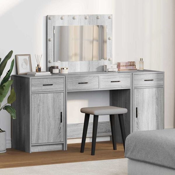 vidaXL Table de Toilette avec tiroir 3 pcs Gris Bois d'ing&eacute;nierie