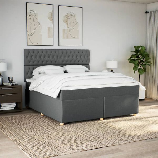 vidaXL Sommier &agrave; lattes de lit avec matelas Gris fonc&eacute; 180x200cm Tissu