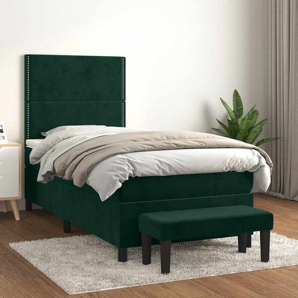 vidaXL Sommier &agrave; lattes de lit avec matelas Vert fonc&eacute; 90x200 cm