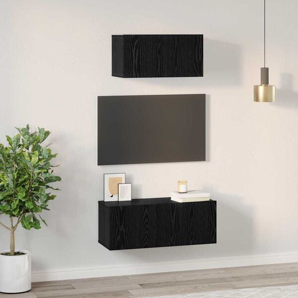 vidaXL Ensemble meuble TV 2 pcs Ch&ecirc;ne noir Bois d'ing&eacute;nierie