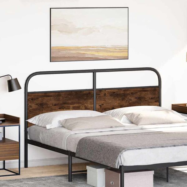 vidaXL T&ecirc;te de lit ch&ecirc;ne fum&eacute; 160 cm acier et bois d'ing&eacute;nierie
