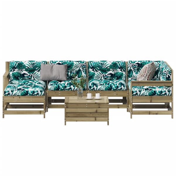vidaXL Salon de jardin 7 pcs avec coussins bois de pin impr&eacute;gn&eacute;