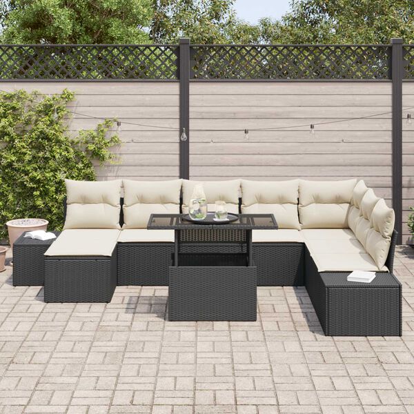 vidaXL Ensemble de canapé de jardin 9 pcs Noir Poly rotin