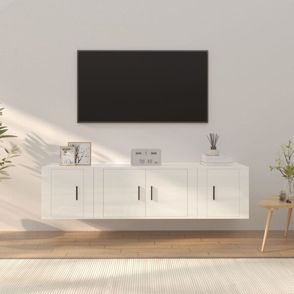 vidaXL Ensemble de meubles TV 3 pcs Blanc brillant Bois d'ing&eacute;nierie