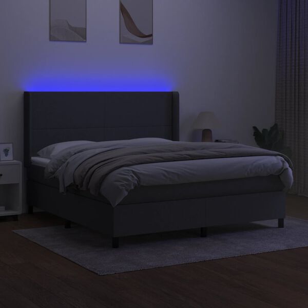 vidaXL Sommier &agrave; lattes de lit matelas LED Gris fonc&eacute; 180x200 cm Tissu