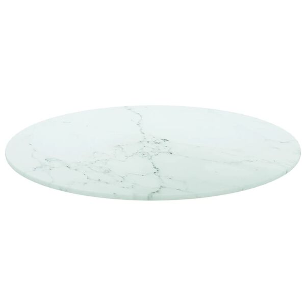 vidaXL Dessus de table blanc Ø50x0,8cm verre trempé avec design marbre
