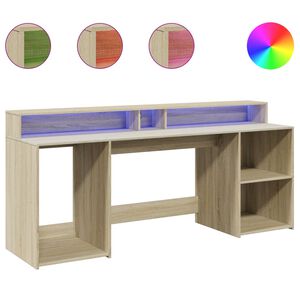 vidaXL Bureau avec lumi&egrave;res LED ch&ecirc;ne sonoma bois d'ing&eacute;nierie