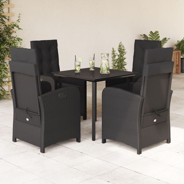 vidaXL Ensemble &agrave; manger de jardin coussins 5pcs Noir R&eacute;sine tress&eacute;e