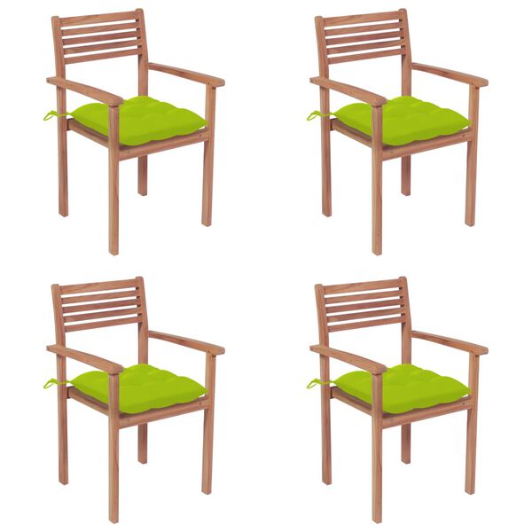 vidaXL Chaises de jardin lot de 4 avec coussins vert vif Bois de teck