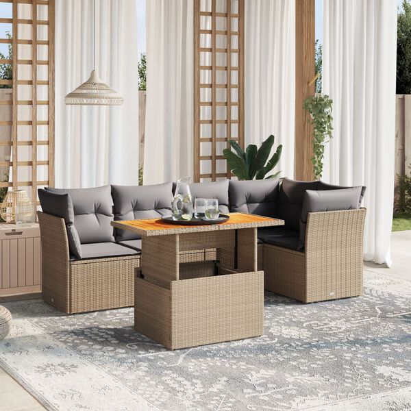vidaXL Salon de jardin avec coussins 5 pcs beige r&eacute;sine tress&eacute;e