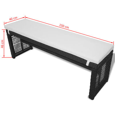 vidaXL Table avec 2 bancs 160 cm Résine tressée Noir