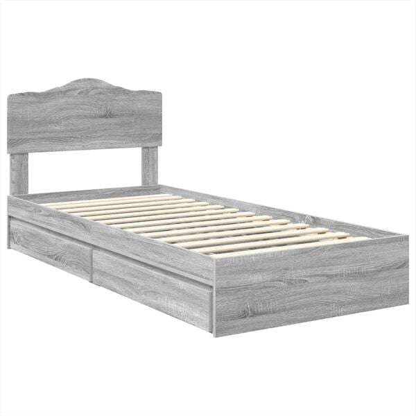 vidaXL Lit de Rangement Gris Sonoma 100 x 200 cm Bois d'ing&eacute;nierie