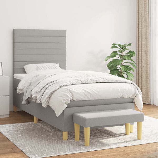 vidaXL Sommier &agrave; lattes de lit avec matelas Gris clair 90x200 cm Tissu